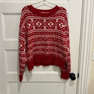 Vintage American Eagle Outfitters Red and White Patterned Sweater